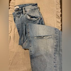 Zara high waisted, ankle length. Destroyed style, light wash jeans.